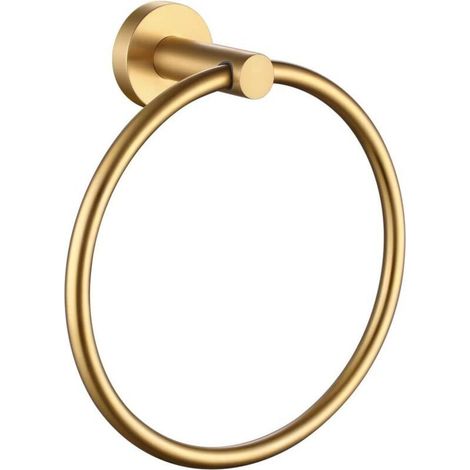 1 Porte-serviette mural, acier inoxydable SUS 304, finition dorée brossée, design rond, pour salle de bain cuisine toilettes (1/5)