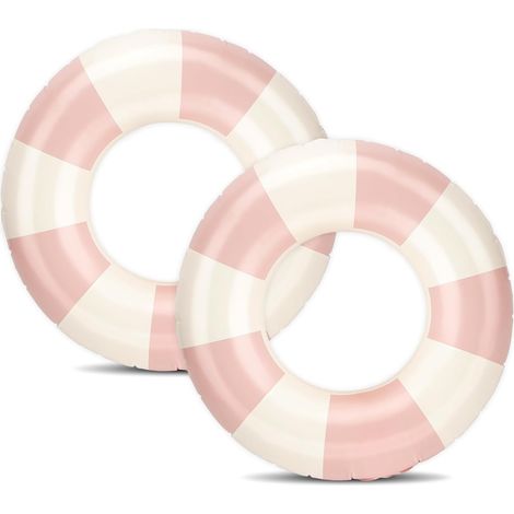 Esterillas de playa hinchables a rayas – Juego de 2 – Esterillas de playa retro de PVC a rayas – Ideales para escapadas a la playa y fiestas en la piscina. (1/5)
