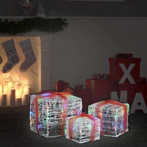 vidaXL Caja decorativa de regalo Navidad acrílico 3 pzas de colores (1/5)
