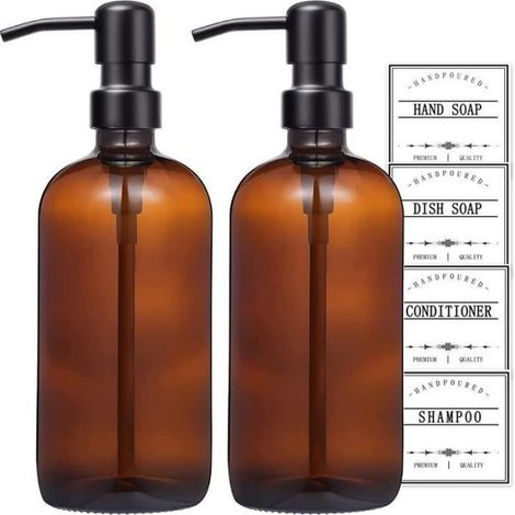 Distributeur de savon - - Verre Ambré - Pompe en acier inoxydable - 500ml - Design contemporain (1/4)