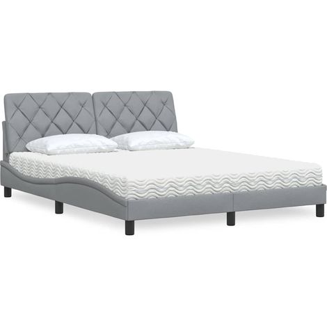 Bett mit Matratze Hellgrau 160x200 cm Stoff