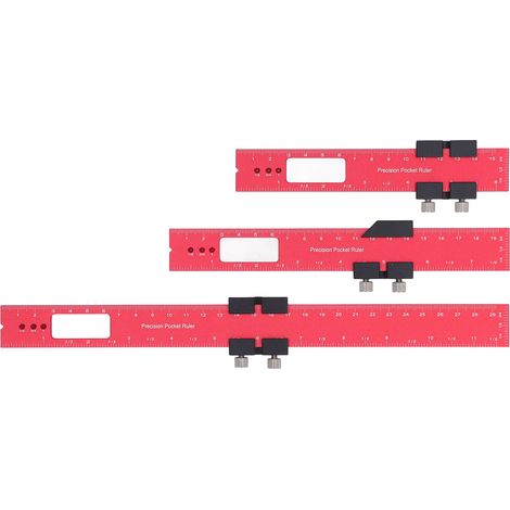 règlesRègle de Mesure et de Traçage pour Bois avec Bloqueur - CNC Plaquée Rouge - Aluminium 16/20/30cm - Lot de 3 (1/5)