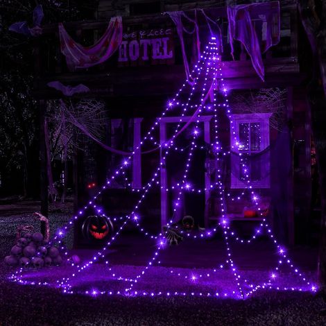 Toile d'araignée pour Halloween, 266 LED, 3 m, guirlande lumineuse d'Halloween avec minuteur, 8 modes, filet lumineux LED à intensité variable, IP67 étanche, pour décoration d'Halloween, cour (1/5)