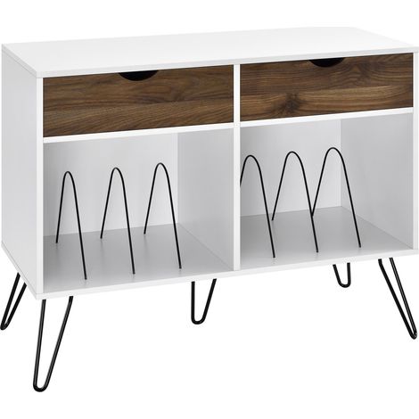 ConcordMeuble à vinyles avec 2 tiroirs en mélaminé blanc (1/5)