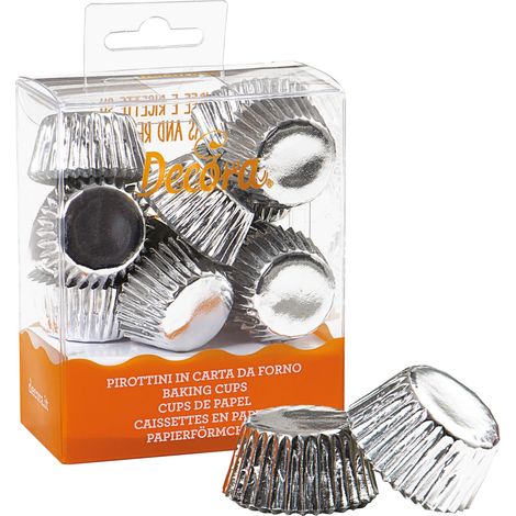 Mini pirottini di carta per cupcake, argento, 27x17 mm, Decora, 180 pezzi (1/5)