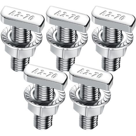 BUNTHAUS Lot de 5 vis à tête marteau M10 x 25 En acier inoxydable A2 70 Avec écrous crantés Écrous à bride M10 Pour rail de montage solaire PV, serre et profil en aluminium (1/5)