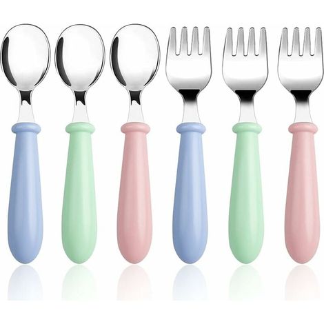 Children's Stainless Steel Round Handle Tableware (Random Color) 6 Pieces