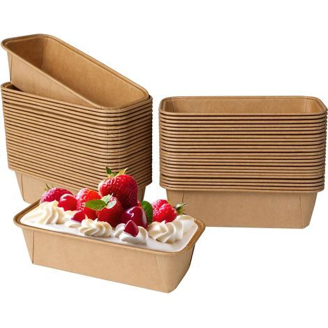 50 Einweg-Kuchenformen aus Papier, Maße 15,5 x 5,4 x 5,3 cm, antihaftbeschichtet, Backform aus Karton für Kuchen und Brötchen, braun (1/5)