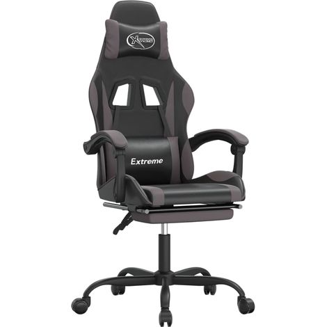 Chaise de jeu Chaise de Gaming pivotante et repose-pied Noir et gris Similicuir (1/5)