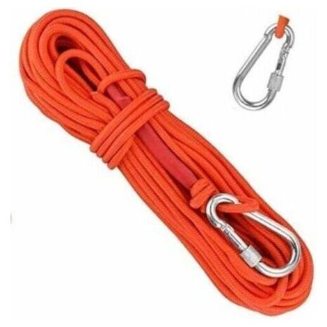 Corde tressée en polypropylène Cordes d'escalade 20M avec mousqueton Protection UV Anti-moisissure Anti-corrosion Multifonctionnel pour Pêche Alpinisme Camping Sauvetage Randonnée - Orange (1/5)