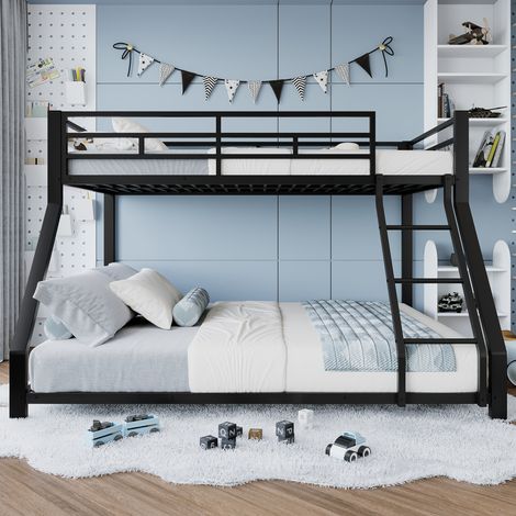 Letto a soppalco scaletta comoda protezione completa doppio letto metallo 140x200cm camera bambini nero (Senza materasso) (1/5)