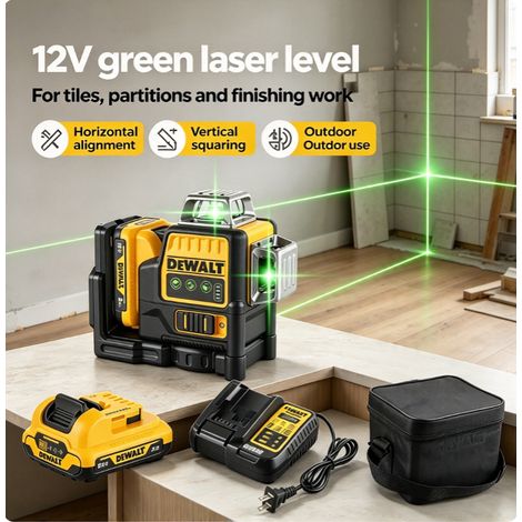 DeWalt DW089LG Green 360 Laser Level 12V Kit Battery & Charger for Window Door Installation (1/3)