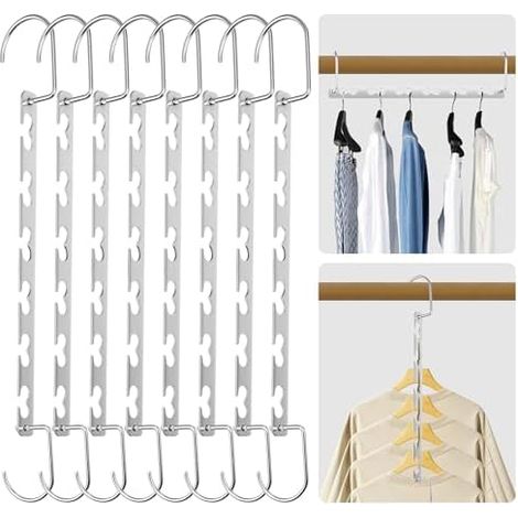 8 Pcs Cintre Gain De Place,Multifonctionnel Cintre Métallique Magique,Organisateur de Cintres Antidérapant,Cintres Gain De Place Convient aux Pantalons, Jeans, Costumes et Jupes (1/5)