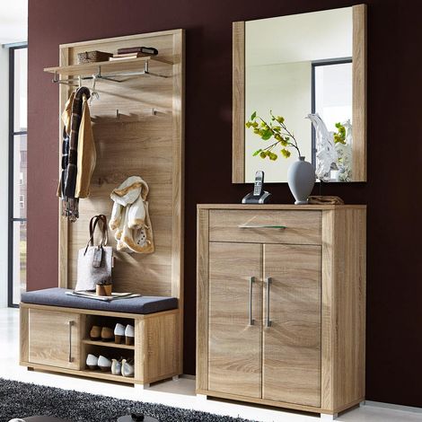 Flugarderoben Set Sonoma Eiche hell GOCH-36 Schuhschrank Schuhbank Spiegel Paneel B x H x T ca.: 179 x 196 x 40 cm (1/5)