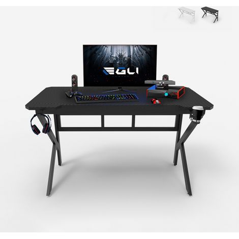 Scrivania gaming ergonomica carbonio 120x60cm cuffie portabibite Sportbot 120 - Nero