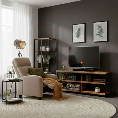 Conjunto 3 Muebles Salón Comedor, Pack Mueble Tv, Mesa de Centro y Sillón Relax Roble y Negro