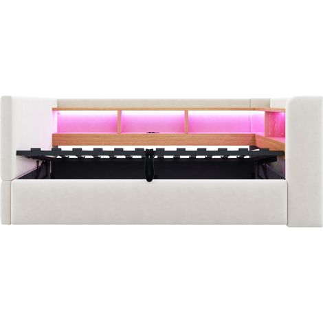 Divano letto contenitore LED 90x190 beige OKMYHOME (1/2)