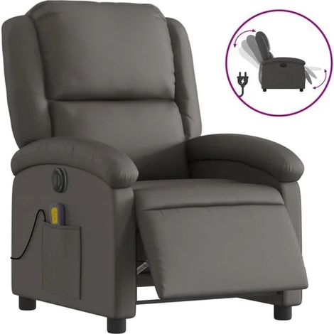 Fauteuil inclinable électrique en cuir véritable gris (1/5)