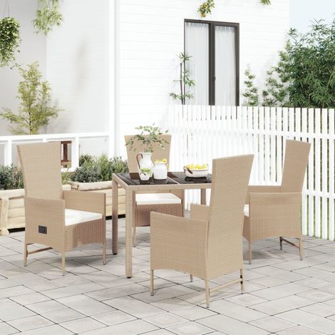 5 pcs Ensemble à dîner de jardin Table et Chaises de Salle à Manger avec coussins Beige poly rotin -25652 (1/5)