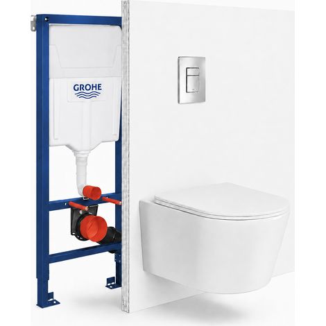 Grohe – Pack WC suspendu sans bride Ceramia Vortex Rimless – Abattant SoftClose – Bâti-support Rapid SL – Réservoir 6-9L – SKU GRRCE14WT01FR (1/5)