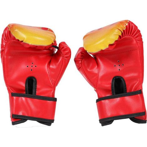 Paar Kinderboxhandschuhe, verstellbar, professionell, aus atmungsaktivem Mesh und PU-Leder, für das Boxtraining. (1/4)