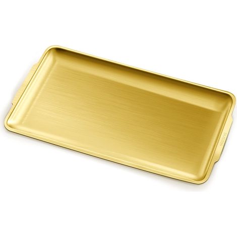 Plateau de service rectangulaire doré en acier inoxydable avec poignée, 40 x 24 cm, assiette décorative pour table basse (doré) (1/5)