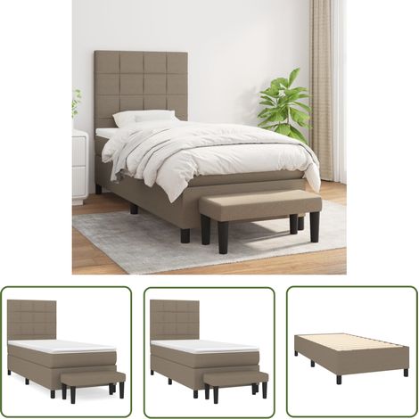 The Living Store Sommier à lattes de lit avec matelas Taupe 90x200 cm Tissu - Lit Tapissier - Lit Double - Matelas À Ressorts Ensachés - Literie - Chambre À Coucher (1/5)