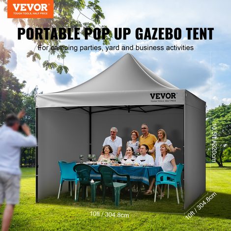 Tonnelle Pop-up 304,8x304,8 cm Tente Tonnelle Jardin Parois Latérales Amovibles Sac à Roulettes Résistant UV Imperméable Tente Gazebo pour Plein Air, Terrasse, Jardin, Fête, Camping, Gris Foncé (1/5)