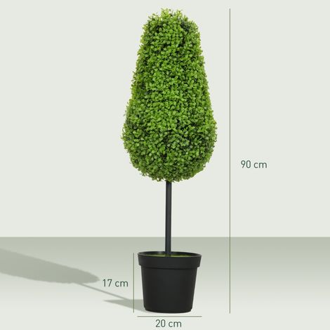Lot de 2 faux buis en pot, hauteur 90 cm, forme larme, feuillage plastique réaliste, déco intérieure/extérieure moderne, verdure artificielle durable (1/5)