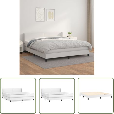 The Living Store Sommier à lattes de lit avec matelas Blanc 160x200cm Similicuir - Lit Plateforme - Lit Double - Matelas À Ressorts Ensachés - Literie Blanche - Meuble Chambre À Coucher (1/5)