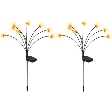 Lot 2 lampes solaires prise terre – 8 têtes lumière chaude – abeille – décorative – avec vent – extérieur