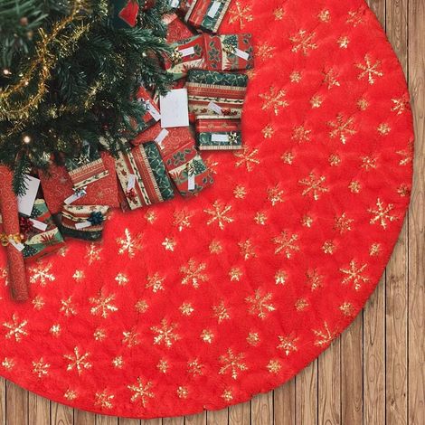 Jupe de sapin de Noël, base de sapin de Noël, tapis de sapin de Noël, paillettes flocon de neige dorées (rouge, 122 cm) (1/5)