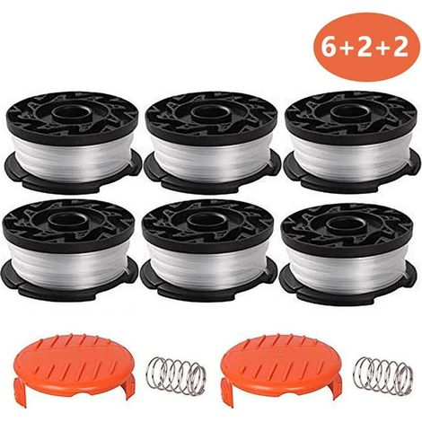 Lot de 6 bobines de fil coupe-herbe avec 2 capots, compatibles Black Decker, remplacement pour débroussailleuse, tête autofeed, fil nylon, recharge AF-100 (1/5)
