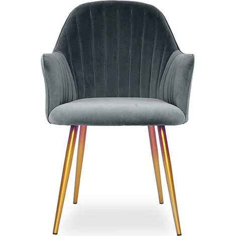 MEUBLER DESIGN Chaise De Salle À Manger Velours Pied Or Skull - Gris, Velours, Métal, Style Art déco, 60 x 58 x 75 cm (1/5)