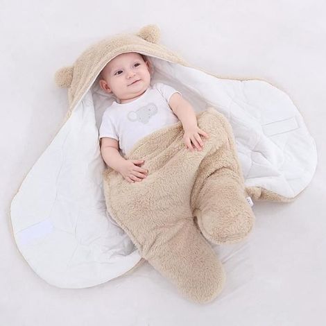 Couverture d'emmaillotage pour bébé en velours de coton - Kaki - 0-3 mois (1/4)