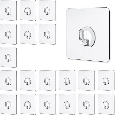 (Transparenter) Klebehaken – Transparent – 20 Stück – Maximale Traglast 10 kg – Abmessungen 6 x 6 cm – Kunststoff (1/4)