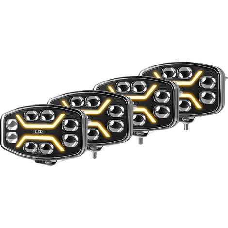 Proiettore LED, alta luminosità, universale, 4 luci diurne a LED (DRL) bianco ambra. (1/2)
