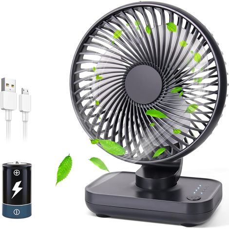 Ventilateur de bureau compact - Batterie rechargeable 3600 mAh - Alimentation USB - 4 vitesses - Circulation d'air silencieuse - Convient pour la chambre, la maison et le bureau - Bleu (1/5)