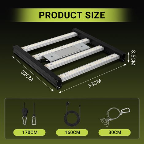 Wolketon Lampada LED per piante da 120 W a spettro completo dimmerabile 4 barre luminose Lampada per coltivazione indoor nera (1/5)