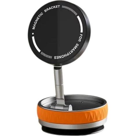 Support magnétique rotatif à 360° avec ventouse pour téléphone portable, support pliable pour voiture, couleur orange. (1/5)