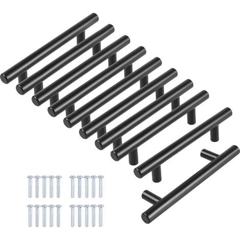 Confezione da 10 maniglie nere per porta 64mm in acciaio inox Maniglie per mobili armadio con viti (1/4)