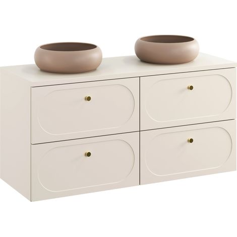 Meuble sous double vasque suspendu 120 cm DONNA SAND beige avec plan et vasques WIKI (1/5)