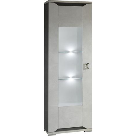 Vitrine 1 porte réversible + Led aspect ciment et anthracite - LIBECCIO (1/5)