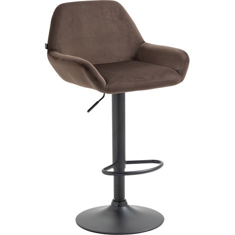 Sgabello da bar con base a tromba in velluto imbottito marrone in metallo nero opaco TDB10421