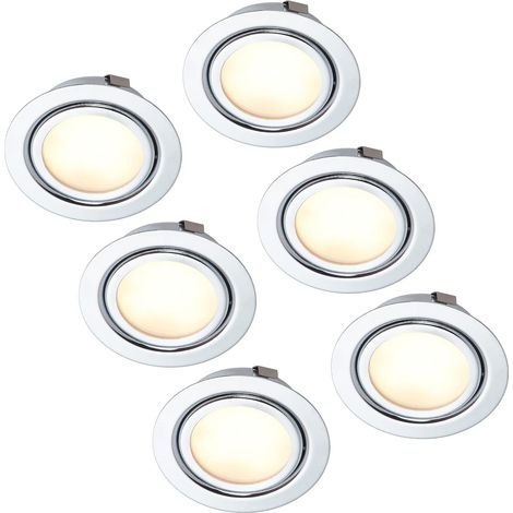 Lot de 6 Spot LED fin encastrable pour meuble - Entièrement en métal - 230V - Chrome brillant - Compatible avec boîtier encastré - Diamètre 60mm - Blanc neutre (1/5)