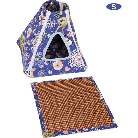 Hamac-tente suspendu pour petits animaux, jouet détachable et lavable pour planeur de sucre et hamster, motif fleur bleue. (1/5)