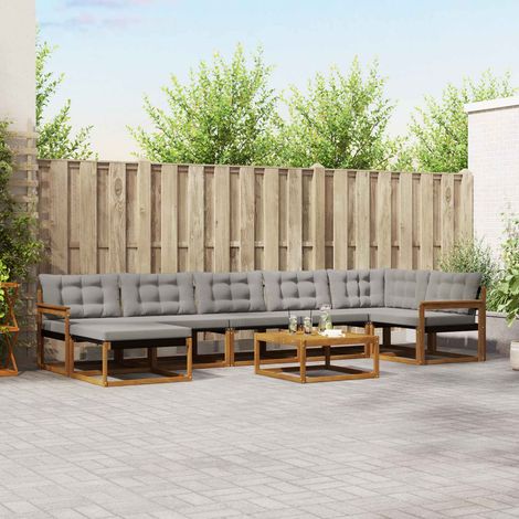 vidaXL Outdoor-Sofagarnitur mit Kissen 8 pcs Natürlich und Hellgrau (1/5)