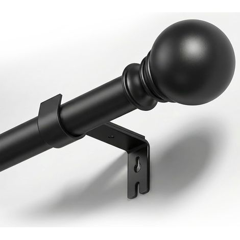 Tringle à Rideaux Noire 66-261 cm, Ø25 mm, Extensible Réglable en Métal Robuste avec Supports et Embouts Décoratifs, Barre à Rideaux pour Fenêtre, Extérieur, Chambre, Cuisine et Salon (1/5)