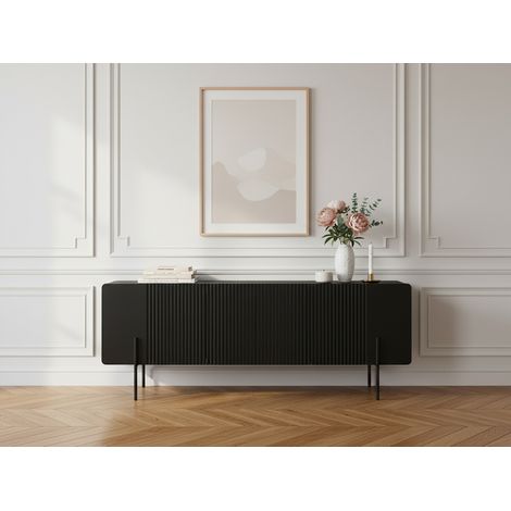 BOBOCHIC - Meuble TV 2 portes 1 tiroir 150 cm MATHILDE pieds noirs (1/5)