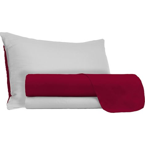 Set Lenzuola Singolo Sopra Sotto e Federe Doubleface Bordeaux/Grigio Chiaro (1/5)